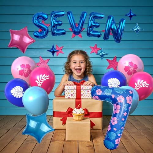 40 Inch Number 7 Balloon Set with Letter & Star Balloons - Kids Birthday Party Decor