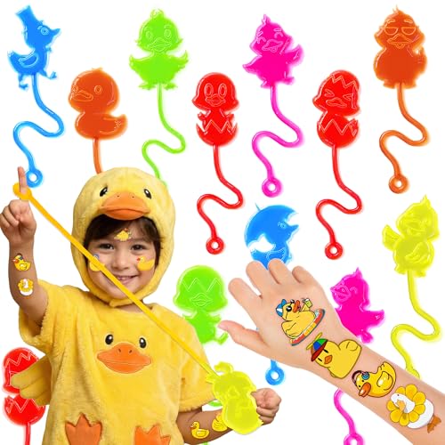 48 Pack Duck Party Favors with 24 Temporary Tattoos & 24 Stick Hands for Kids