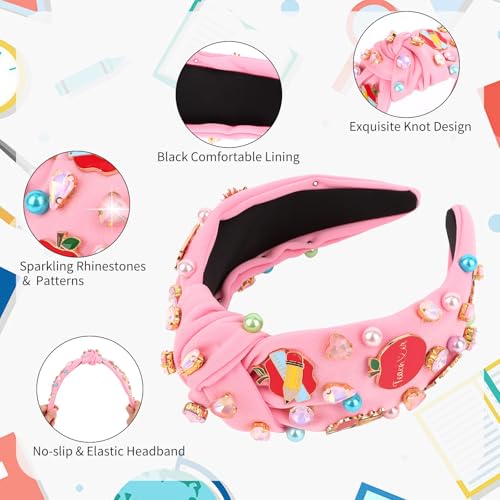 Pink Knotted Headband for Women & Girls with Beaded Charms – Cute Hair Accessories