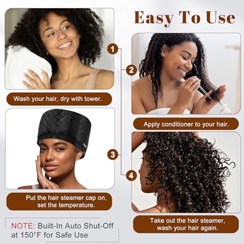 SUNCANDXY Black Hair Steamer Cap for Deep Conditioning - Fast Heating & Adjustable Timer