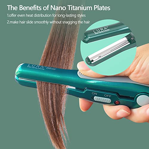 LURA Green Nano Titanium Curved Flat Iron for Short Hair - Compact Travel Styling Tool