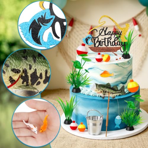 Fishing Cake Topper Set - 16PCS Gone Fishing Birthday Decorations