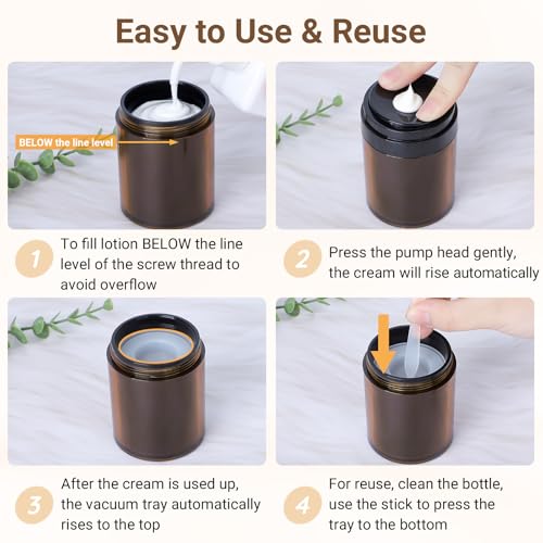 Segbeauty 3.4oz Amber Airless Pump Jars - 3pcs Refillable Travel Containers