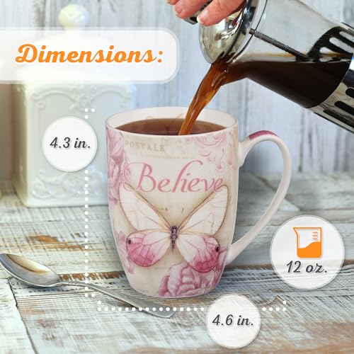 Inspirational Pink Butterfly Coffee Mug - 12 oz Ceramic Cup with Bible Verse