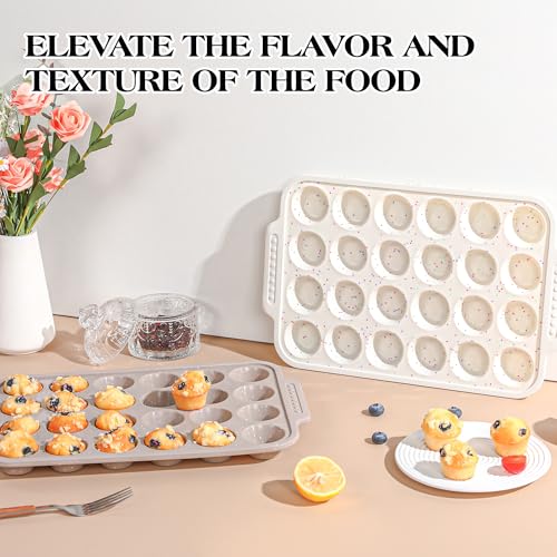 Silicone Muffin Pans Set - 24-Cup Nonstick Baking Tray with Metal Reinforcement