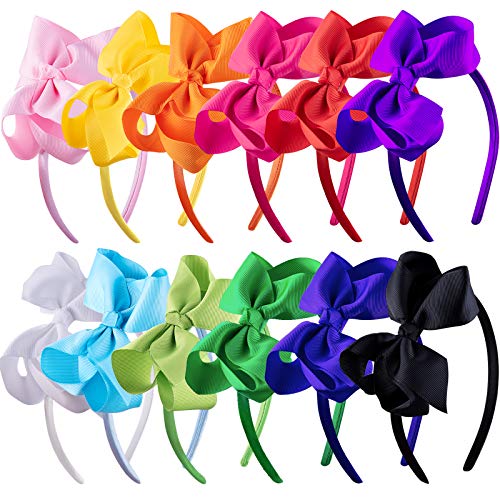 SIQUK 12-Pack Grosgrain Bow Headbands for Girls - Multi-Color