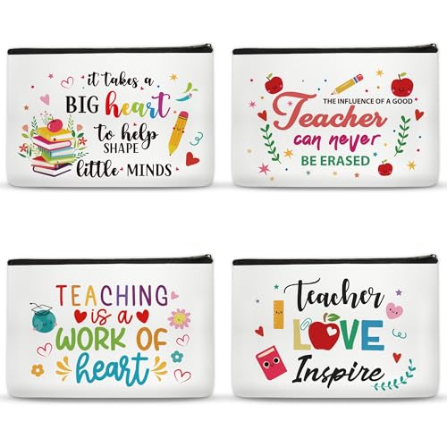 Teacher Appreciation Makeup Bag Set - 4 Pcs Canvas Cosmetic Bags