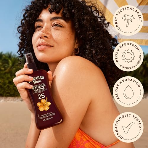 Hawaiian Tropic Tanning Oil Spray SPF 25 - Hydrating Coconut & Cocoa Butter, 8 Fl Oz