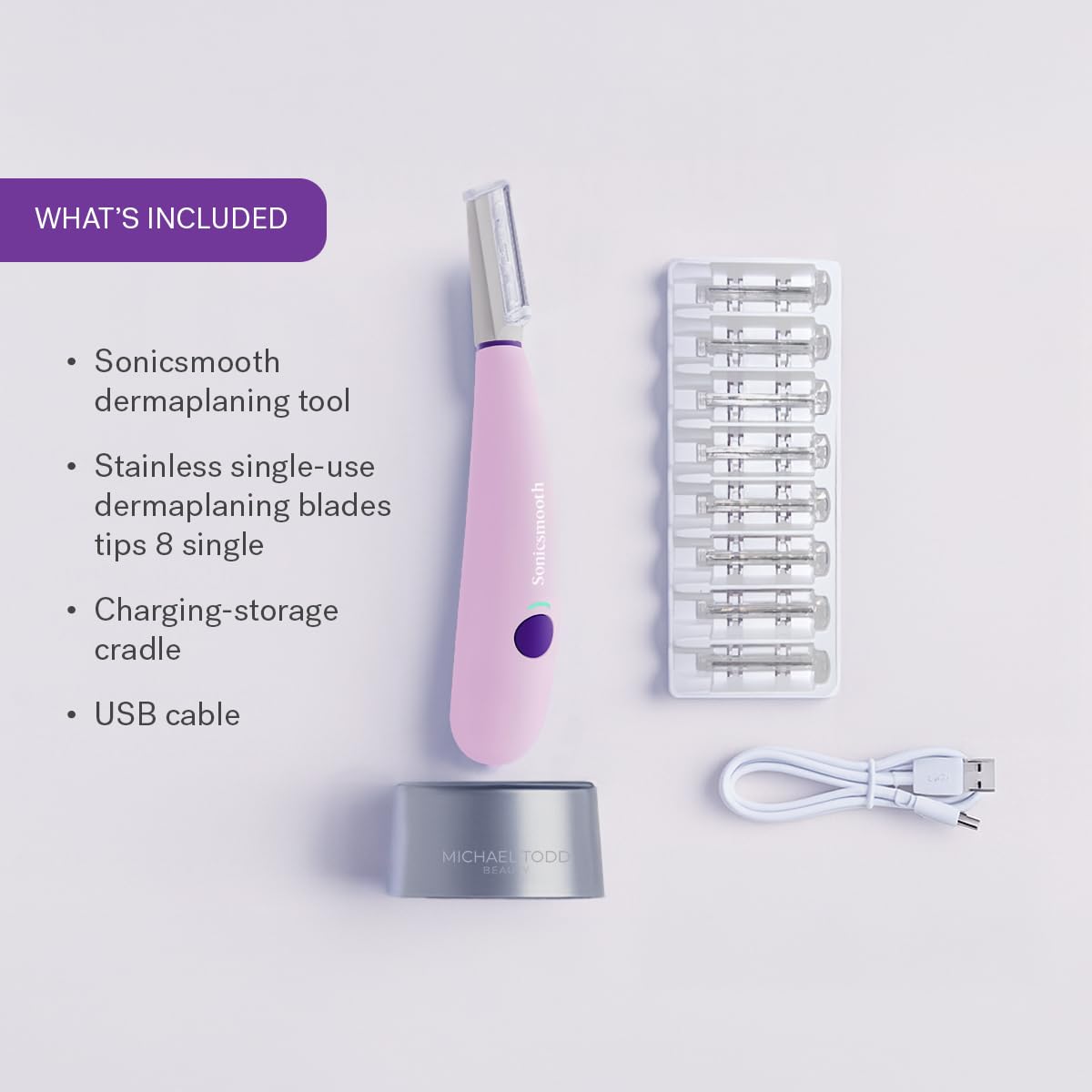 Michael Todd Beauty | Sonicsmooth Dermaplane Razor for Women - Face & Eyebrow Trimmer - 8 Weeks of Blades