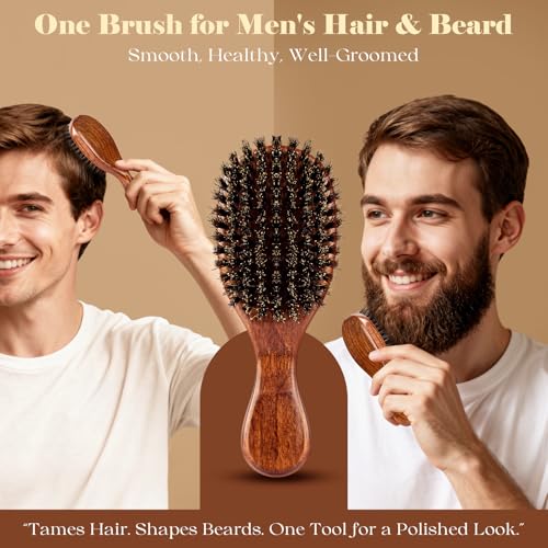 Oumigiz Small Boar Bristle Hair Brush - Handmade Wooden Travel Hairbrush