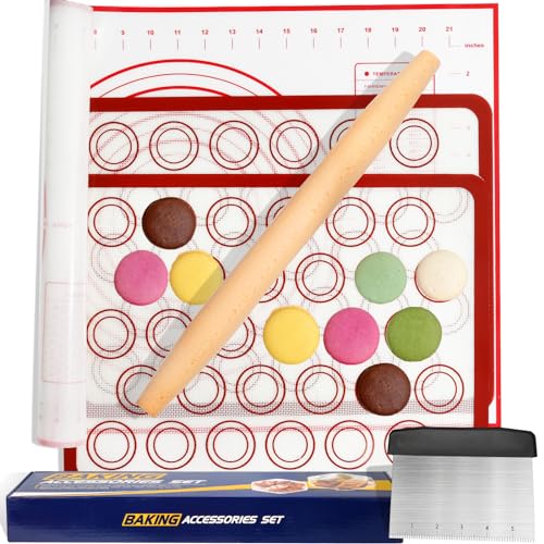 Silicone Baking Mat Set with Rolling Pin & Pastry Cutter - 4-in-1 Food Safe Tools