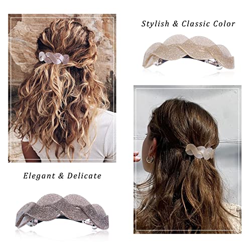 Mistofu French Hair Barrettes for Thick Hair - 3 Pack Sparkly Acrylic Clips