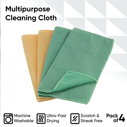 Superio Microfiber Cleaning Cloths, 16-Inch All-Purpose Towels, 4-Pack