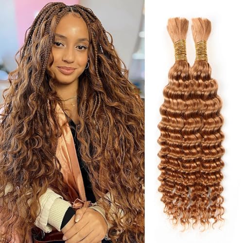 Human Braiding Hair - 14 Inch Ombre Highlight Deep Wave Bulk Extensions | Curly Bundles for Knotless Braids (4/27)