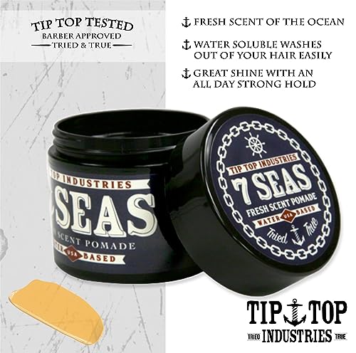Tip Top 7 Seas Fresh Scent Pomade - Strong Hold Water Soluble Hair Styling