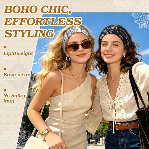 Yunaking 8pcs Boho Headbands Set for Women - Trendy Floral Tribal Style, Soft & Non-Slip, Perfect for Yoga, Summer & Gifts