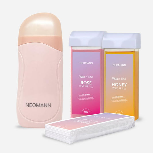 NEOMANN Roll on Wax Roller Kit for Hair Removal 50 Wax Strips for Hair Removal - with 6 Post-Wax Treatments