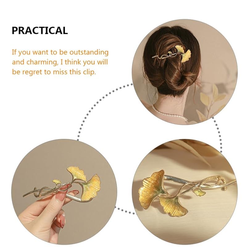 Ginkgo Leaf Hair Clips - 2 Pack Elegant Alloy Hair Barrettes