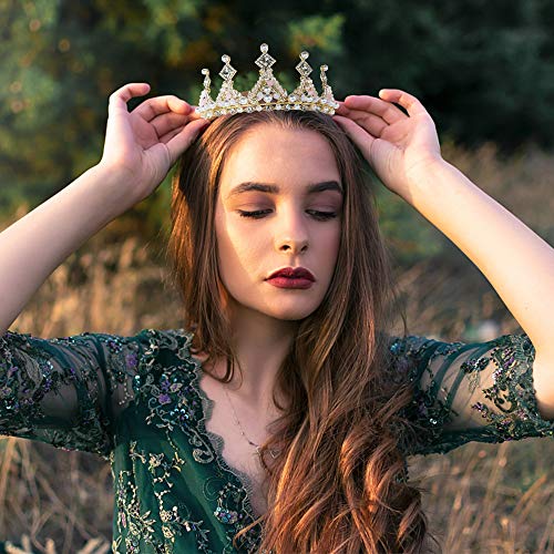 Gold Tiara with Pink Rhinestones - Birthday Crown for Women, Party &