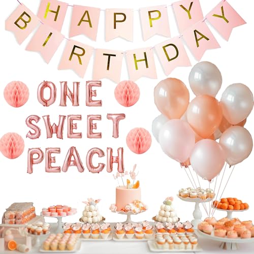 One Sweet Peach Birthday Decorations Set for Girls - 1st Birthday Party Supplies