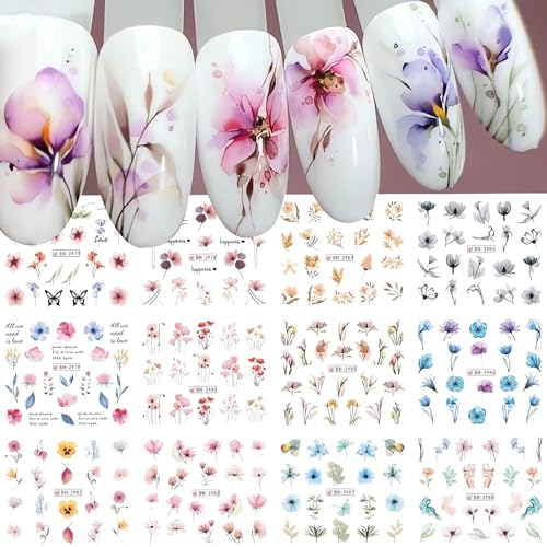 SINSEN Flower Nail Art Stickers - 12 Water Transfer Designs
