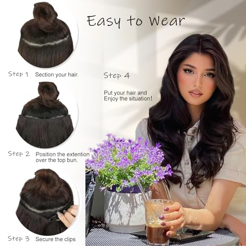 TressGlam 24 Inch Wavy Halo Hair Extensions - Natural Black Invisible Wire