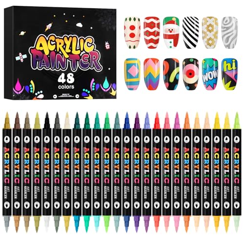 Kalolary 48-Color Double-Headed Nail Art Marker Pen Set for DIY Manicures