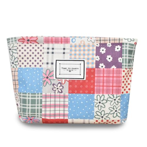 KeYaMee Patchwork Makeup Bag Travel Cosmetic Organizer for Women, Large Capacity