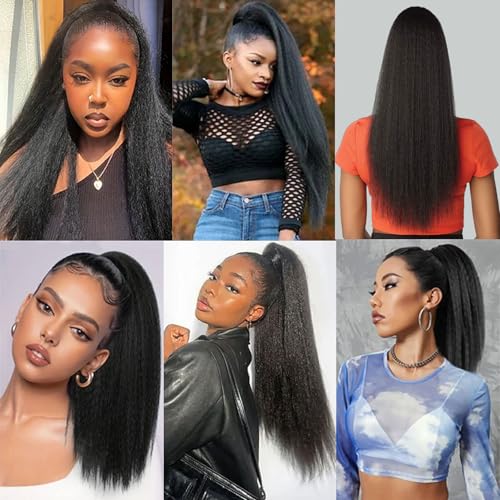 LuxeSilky 30 Inch Yaki Straight Drawstring Ponytail Extension - Clip-In