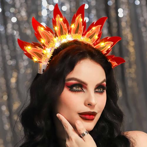 DRESBE LED Fire Flame Headband - Light Up Hair Accessory for Rave Parties
