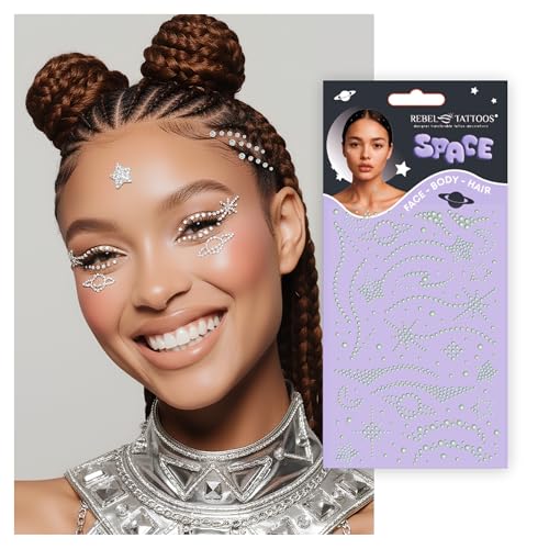 Rebel Tattoos Rave Face & Body Stickers with Rhinestones - Transparent Space