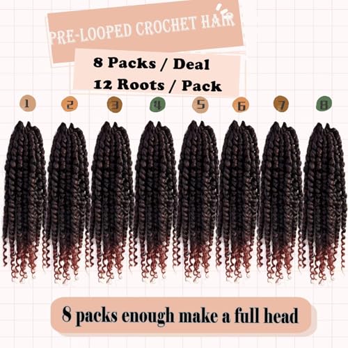 WSTAR 8 Inch Pre-Twisted Passion Twist Crochet Hair - 8 Packs Coppery Red
