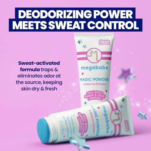 Megababe Magic Powder Lotion - Sweat & Odor Absorbing Body Treatment, 3 oz