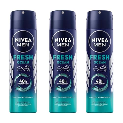 NIVEA MEN Fresh Ocean Deodorant Spray - Long-Lasting Citrus Marine Fragrance, 150ml, Pack of 3
