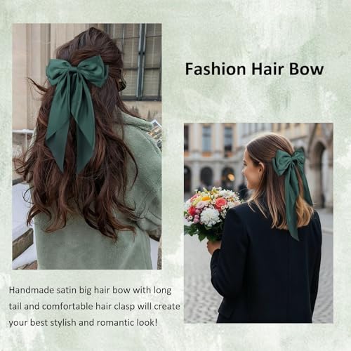 Christmas Hair Bows for Women - Red & Green Big Bow Clips, 2 Pack