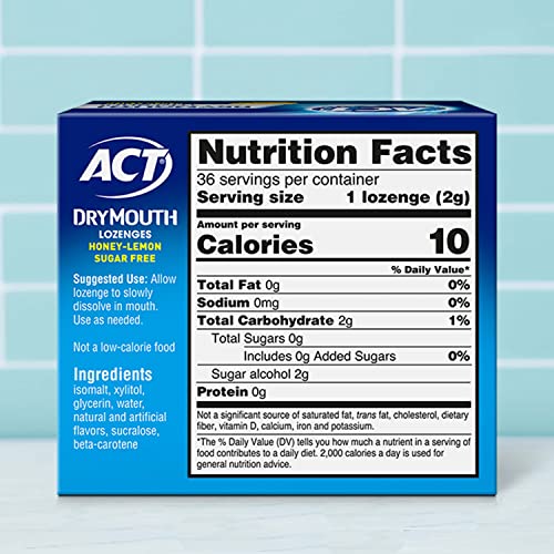 ACT Dry Mouth Lozenges Sugar Free Honey-Lemon Pack of 3 (36 Count Each)