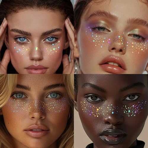 Holographic Glitter Freckles Face Tattoos - 6pcs Waterproof Makeup Patches