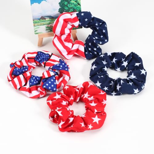 4Pcs American Flag Hair Scrunchies - Patriotic 4th of July Ties