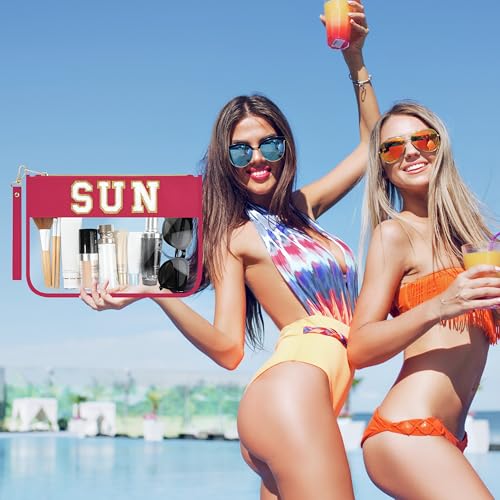 BuyCard SUN Red Transparent Travel Makeup Pouch Set for Beach Vacation
