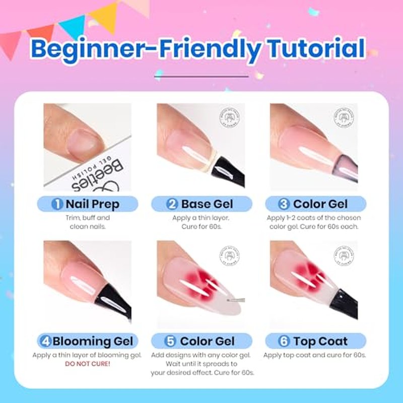 Beetles Blooming Gel 15ml Clear Uv Led Aura Nails Gel Polish for Spreading Effect Marble Natural Stone Watercolor Floral Print Soak Off Diy Nail Art Design Manicure Gift for Women