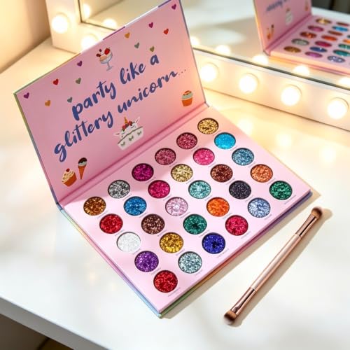 Pink Glitter Eyeshadow Palette - Colorful Sparkly Makeup for Face & Body