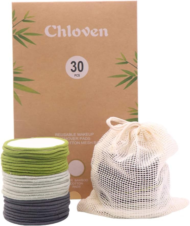 Reusable Makeup Remover Pads - Eco-Friendly Bamboo Cotton Rounds for All Skin Types | 30 Pack with Storage Bag