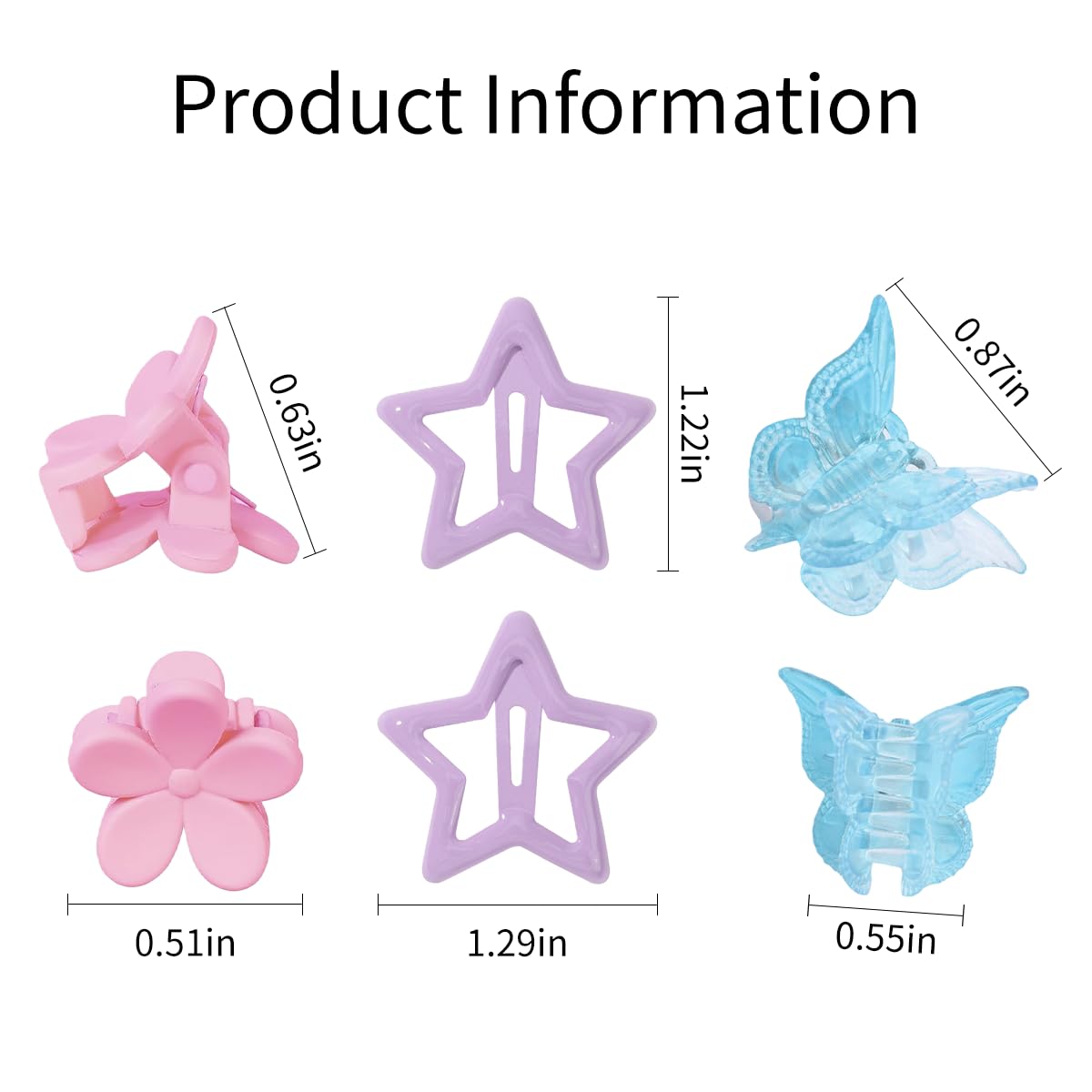 Colorful Mini Hair Clips - 120 Pcs Matte Claw Clips | Star, Flower & Butterfly Designs for Girls & Women