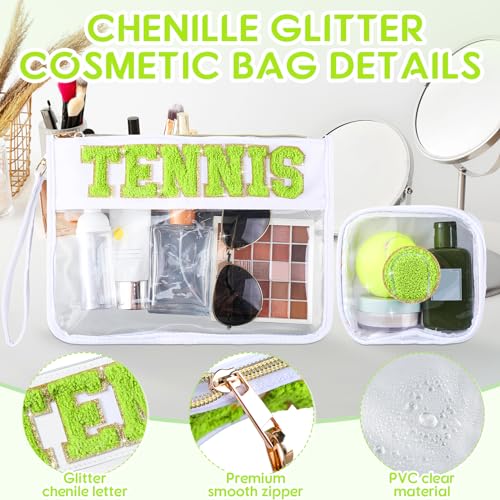 Tennis Theme Makeup Bag Set - 2 Clear Zipper Pouches for Women