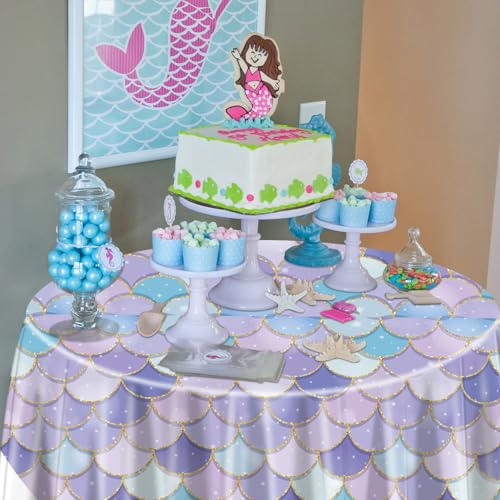 Mermaid Tablecloths Set - 3 Pcs Ocean Fish Scale Design, 84"