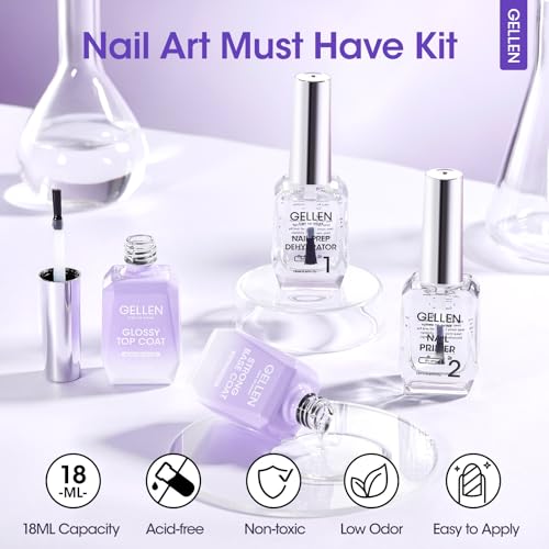 Gellen Nail Dehydrator & Primer with Base & Top Coat Set - 18ml