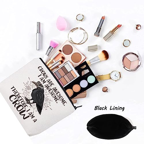 Crows Are Awesome Makeup Bag - LEVLO Cotton Cosmetic Pouch