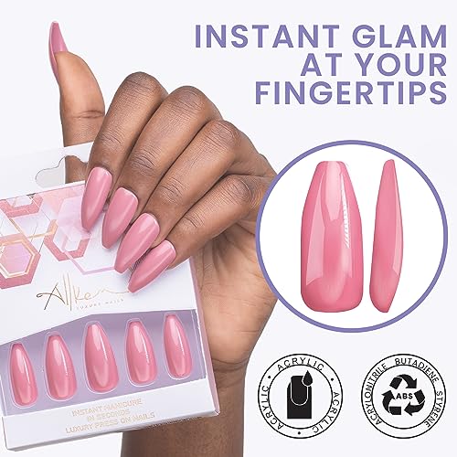Allkem Mauve Press On Nails | Glossy Long Coffin - 20 pcs Kit