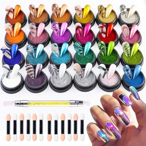 24 Colors Chrome Nail Powder Kit for Mirror Effect & Nail Art