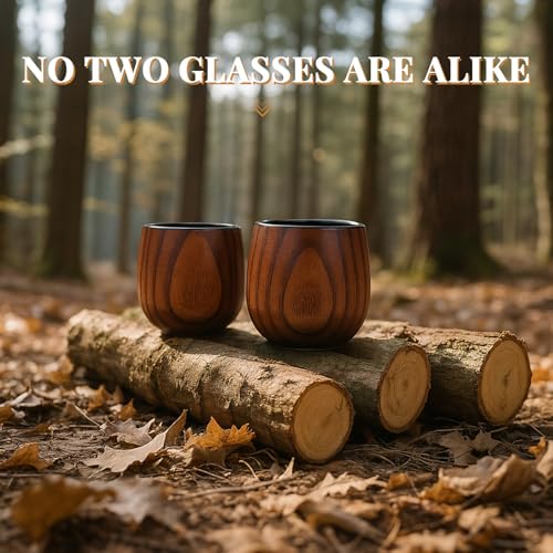 Handcrafted Wooden Bourbon Glass Set with Stainless Steel Ice Cubes
